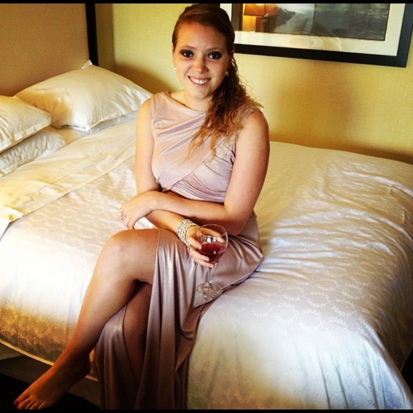 J.S. Collection Blush with Gold Sparkle Evening Gown - Picture 5 of 5